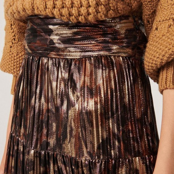 Ba&sh NEW Women's Metallic Poly Violet Tiered Pleated Midi Skirt Size 8 - Picture 6 of 16